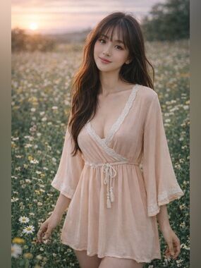 Whispers of Gentle Light + Peach Daydreams Flowy Crochet-Kissed romance Dress